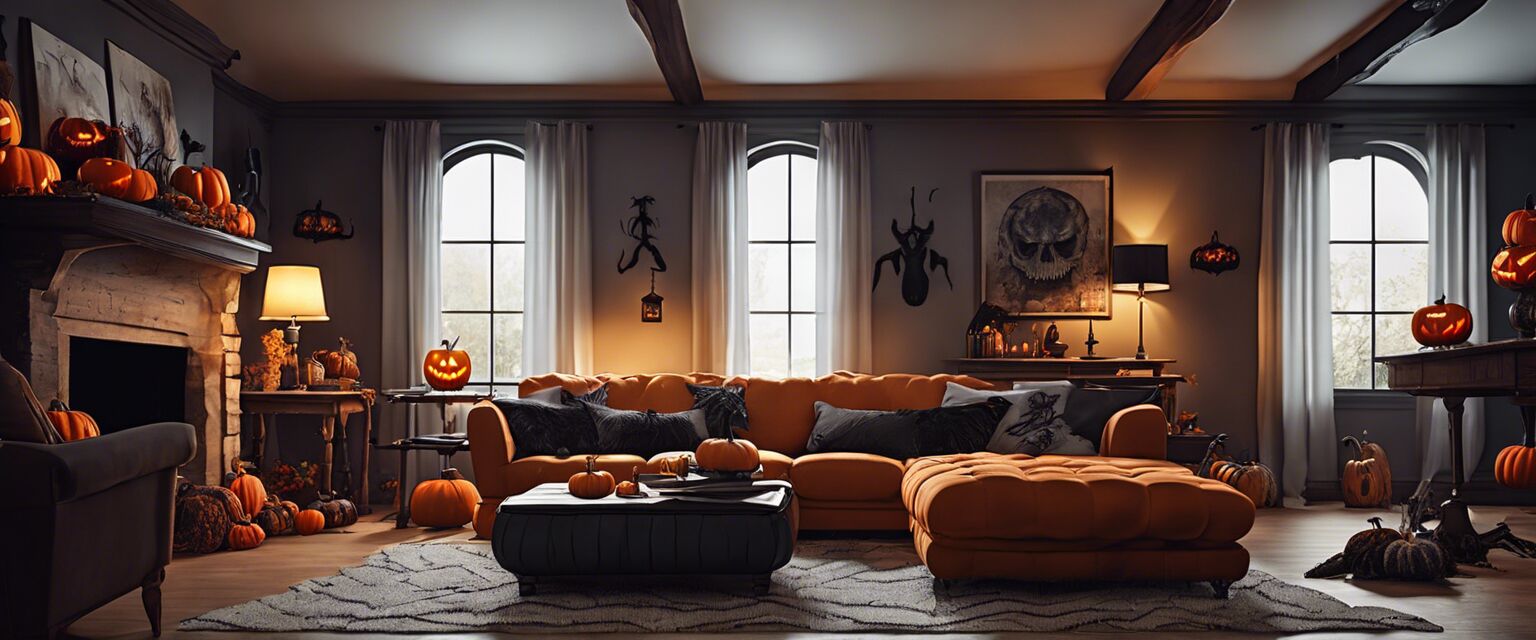 Halloween home decorations in a living room