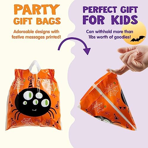 Halloween-themed party gift bags with festive designs.