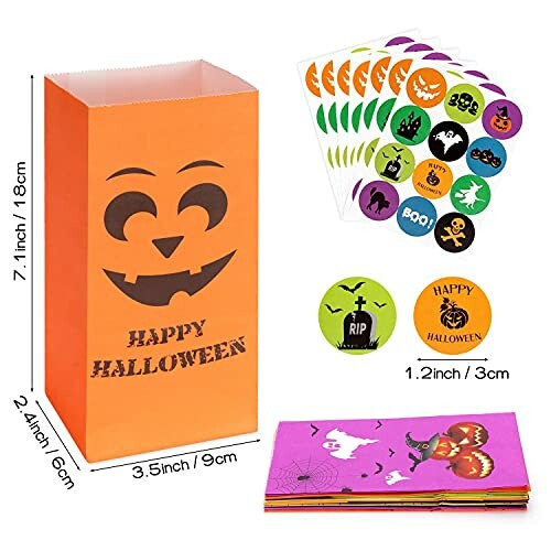 Halloween party supplies with treat bags and stickers