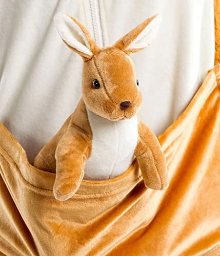 Plush kangaroo toy in a pouch.