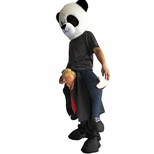 Person in a panda costume carrying another person costume.