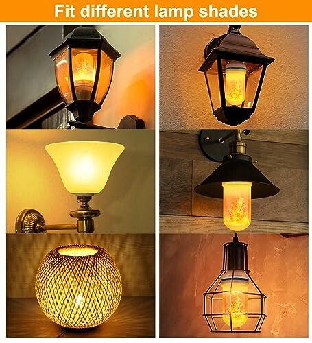 Different lamp shades with glowing bulbs.