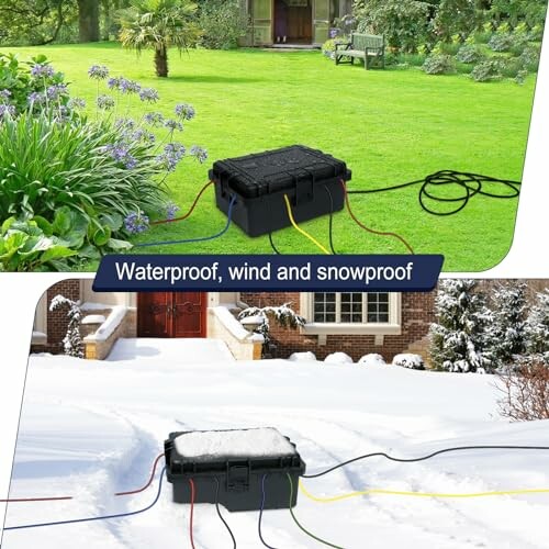 Weatherproof cable box used in garden and snow.